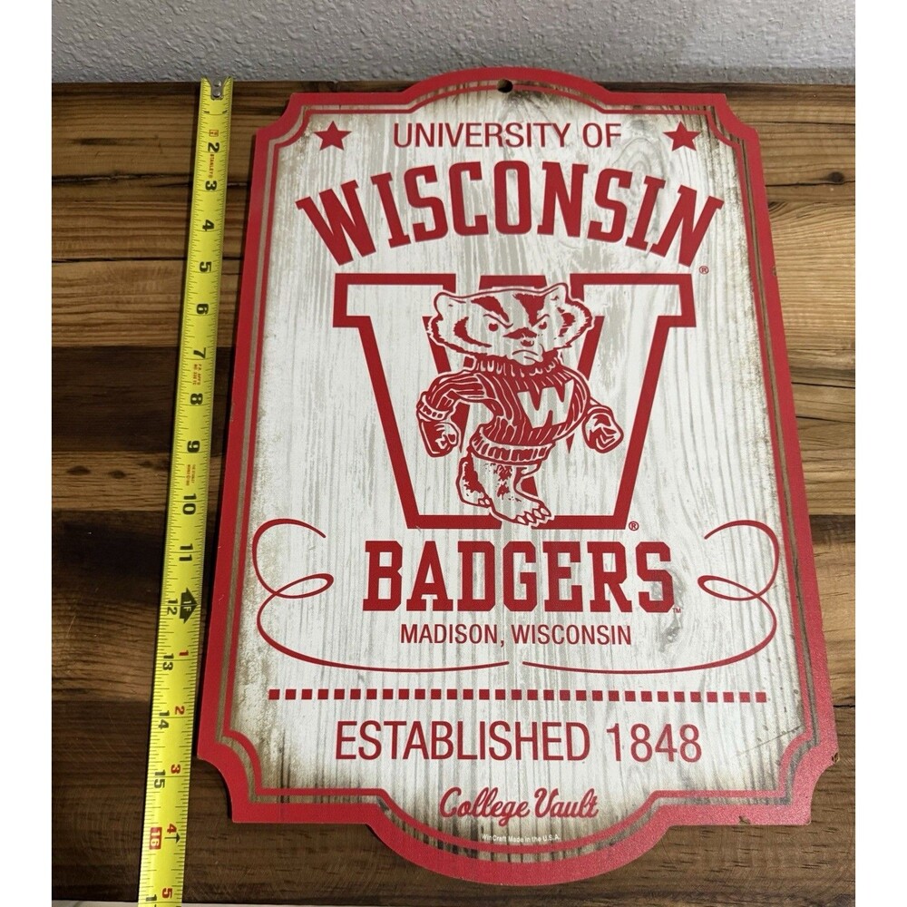 WISCONSIN BADGERS COLLEGE VAULT WOOD SIGN 11"X17'' WINCRAFT - Picture 3 of 3